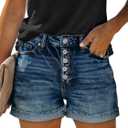 KISSMODA Denim Shorts Women Trendy Button Summer Cut Off Short Womens Jean Shorts High Waisted Denim Hot Ripped Shorts (X-Large, C-navy Blue)