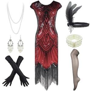 Women's Flapper Dresses 1920s Gatsby Sequin Fringed Party Costume with Headpiece,small