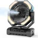 Camping Misting Fan - 30000mAh Portable Battery Powered Fans with 9oz Water Tank, Light, Hook - Rechargeable, 120H Cooling, Last 5H Mist, 4 Speed, Sleep Mode - Outdoor Fan for Travel, Patios, Fishing
