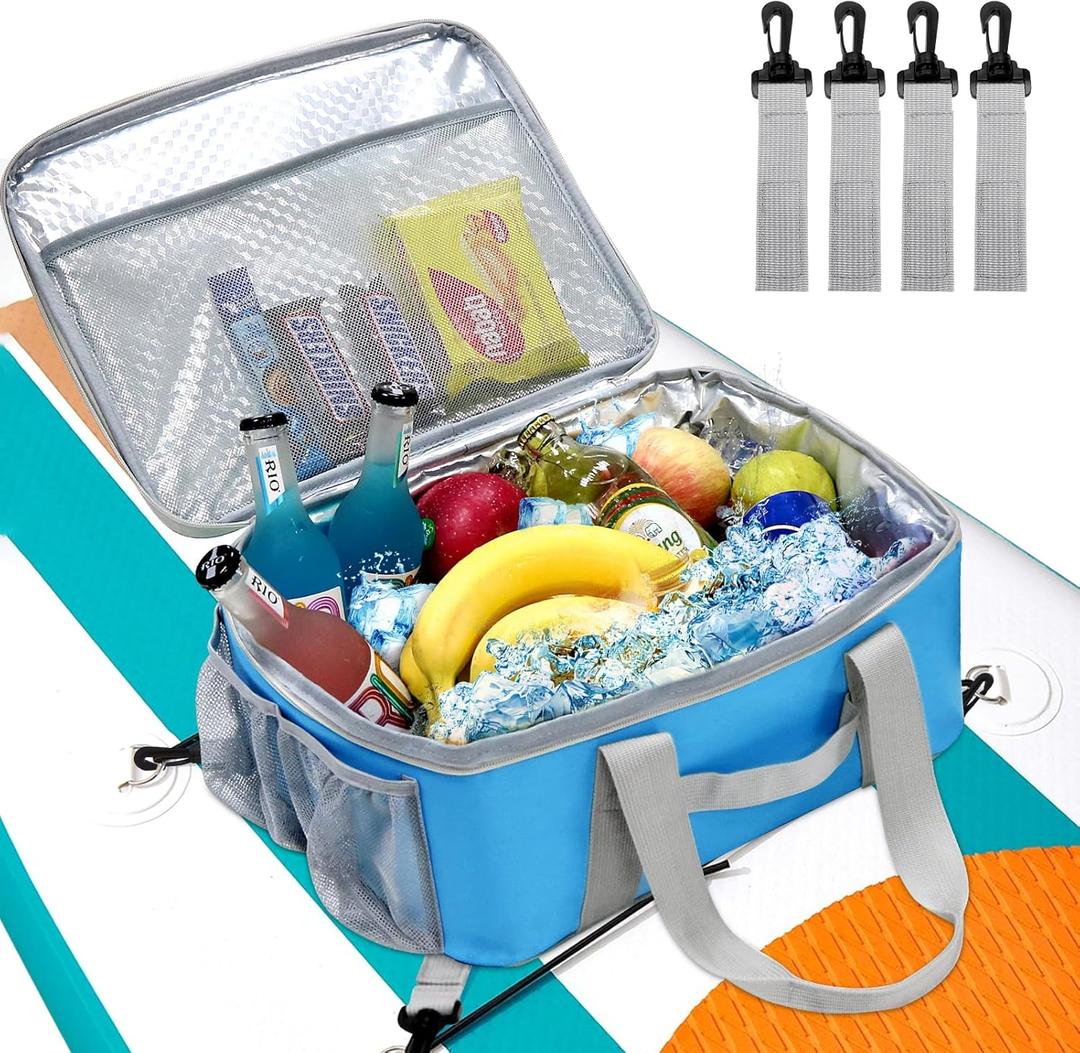 Paddle Board Cooler Bag, Waterproof Portable Deck Bag with Top Mesh Pocket,Kayak Cooler Bag with Side Pouches for Water Bottles,Inflatable Paddle Board Accessories Coolers for Sup, Kayak (Blue)