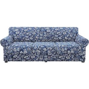 hyha Couch Cover, Floral Pattern, Stretch, Printed, 4 Pieces, Sofa Slipcovers, for 3 Separate Cushion Couch, Washable Furniture Protector for Dogs(Sofa, Baroque)