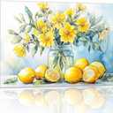 2 x Yellow Flower Wall Art Kitchen Lemon Fruit Painting Prints Rustic Farmhouse Pictures Wall Decor Watercolor Artwork for Dining Room Bathroom Decor Framed(Lemon-2,16L x 24W)