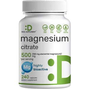 Deal Supplement Magnesium Citrate 500mg, 240 Capsules | One a Day, Easily Absorbed, Purified Trace Mineral – Non-GMO