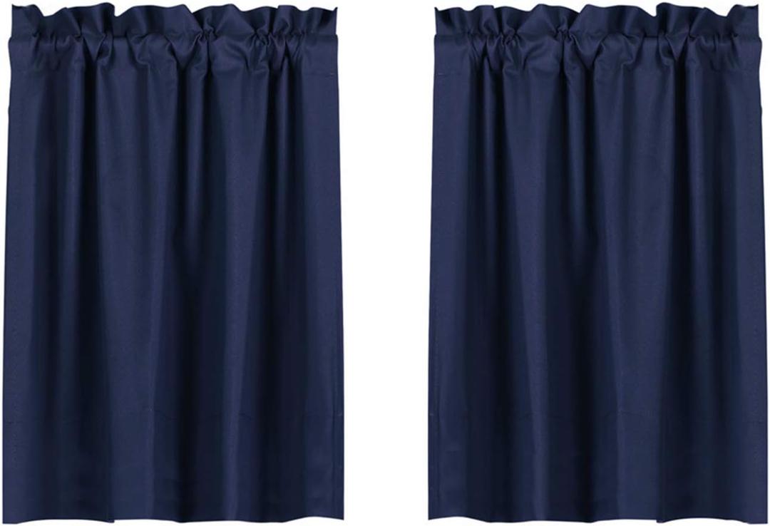 Valea Home Blackout Tiers Curtain for Small Window Rod Pocket Kitchen Curtains Room Darkening Short Curtains for Bedroom, Navy Blue, 30 inch x 36 inch, 2 Panels