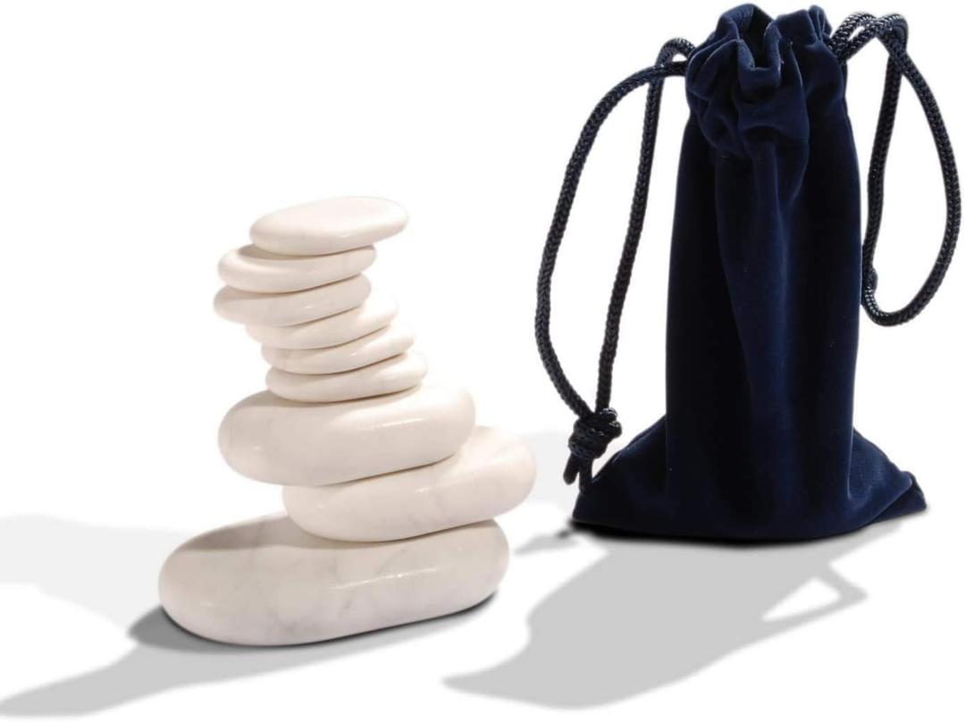 Massage Body Massage 9 Piece Marble Cold Stone Set, for Spa, Massage Therapy, Storage Velvet Bag Included