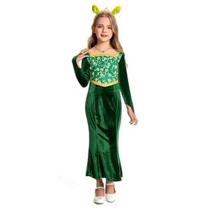 Ubaywey Girls Princess Costume Green Dress Gown Halloween Cosplay Costume Long Sleeve Dress,Small