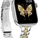 Deczone Narrow Metal Band Compatible with Apple Watch Bands 38mm 40mm 41mm 42mm 44mm 45mm 46mm 49mm, iwatch Thin Stainless Steel Bands Series 11 10 9 8 7 6 5 4 3 2 1 SE Ultra for Women (Silver Gold)