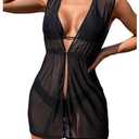 SweatyRocks Women's See Through Swimsuit Cover Up Sleeveless V Neck Sheer Bikini Beach Dress Black Large