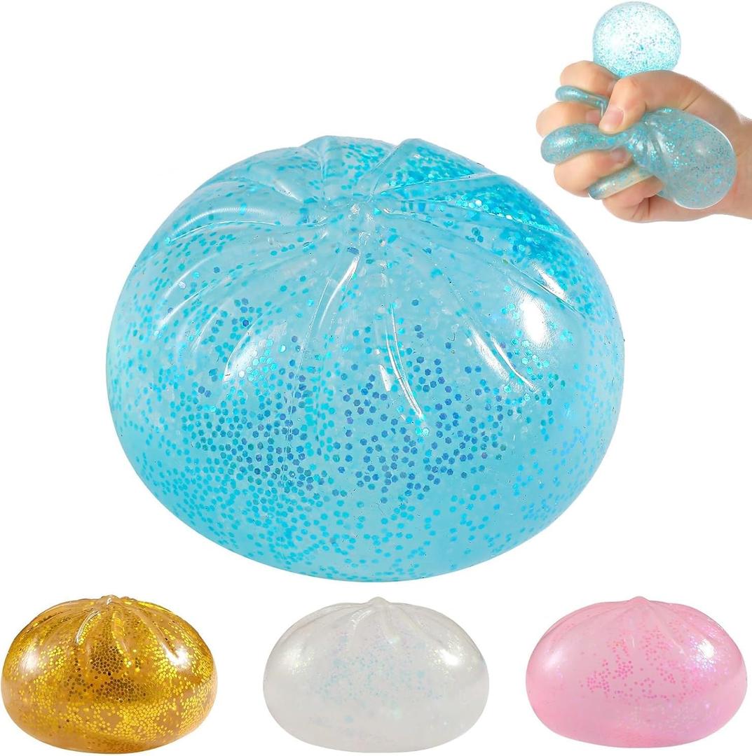 Glitter Dumpling Squishy, Viral Squishy Dumpling Mystery Box, Bao Bun Squeeze Toy,Stress Relief Fidget Toys (Blue)