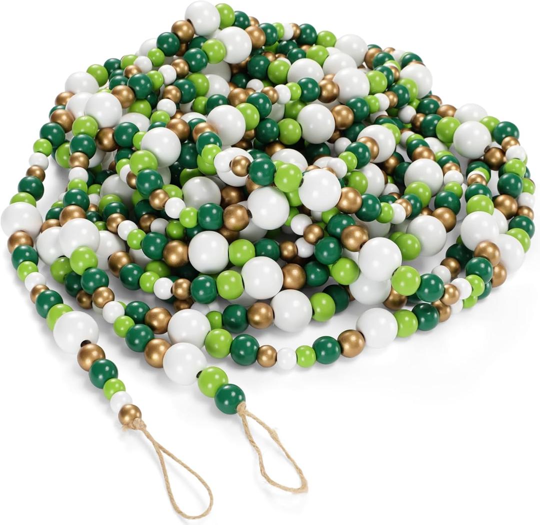 Giegxin 32.8 Feet Wooden Bead Garland Rustic Boho Wood Bead Garland Decor Rustic Wall Hanging Ornaments for Holiday Spring Farmhouse Party Decoration (Mix Green 2, 1 Pcs)
