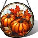 Stained Glass Window Hanging, Pumpkin Maple Leaf Suncatcher for Doors Home Sun Catchers Decoration and Christmas, Mother's Day Birthday Gifts for Women, Men, and Mom 9.8 in (Orange-red)
