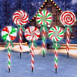 6 Pack Christmas Lollipop Pathway Lights Outdoor with Bows, 22.8" 120 LED Peppermint Candy Cane Lights 8 Modes Timer Waterproof for Xmas Garden Yard Outsides Decoration (Mixed Color)