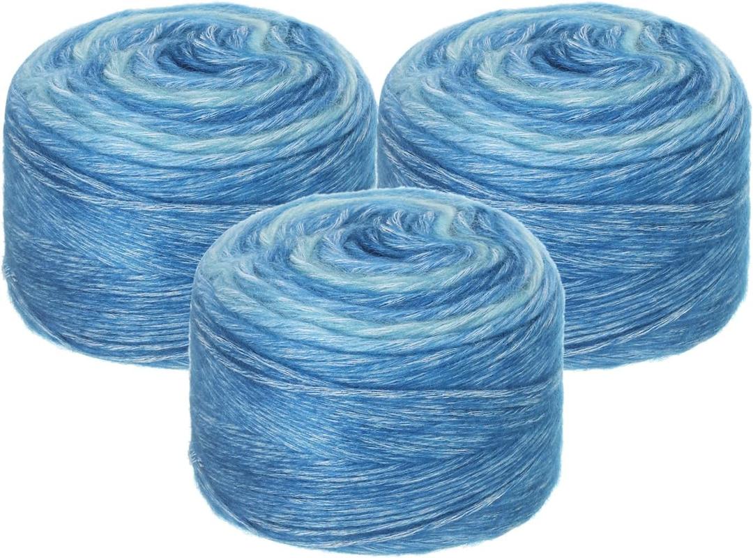 uxcell 3Pcs 100g Gradient Cake Cotton Yarns, Soft Rainbow Yarn Ball for Knitting and Crocheting Craft Project, Mixed Blue (300g x 3, 245M L Each)