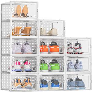 HOMIDEC Shoe Storage, 12 Pack Shoe Organizer for Closet, Shoe Boxes Clear Plastic Stackable Shoe Containers with Lids for Size 10