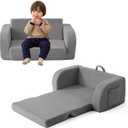 Toddler Couch, 2-in-1 Toddler Chairs Comfy 1-3 Years Old, Toddler Chair for Girls and Boys, Kids Couch Bed Fold Out, Convertible Baby Sofa to Lounge Chair for Playing, Reading, Napping, Double, Grey (Large)