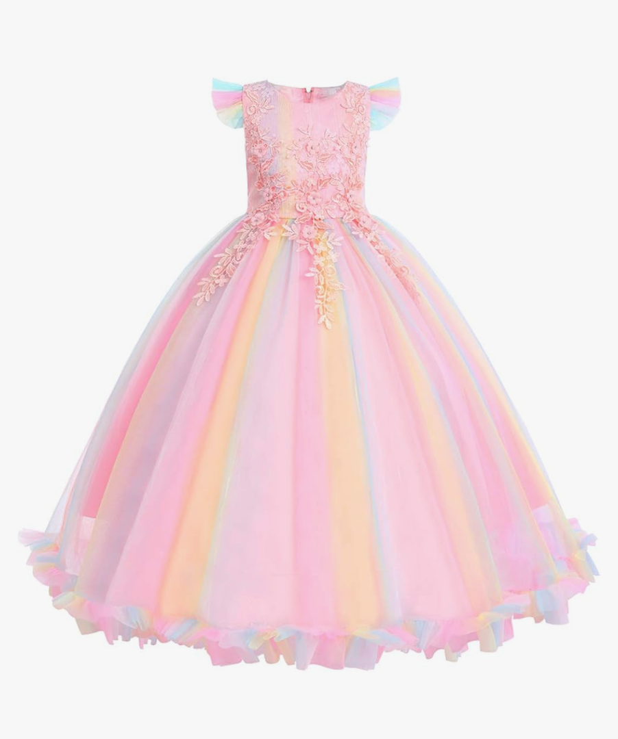 Flower Girls Maxi Dress Bridesmaid Wedding Pageant Party Princess Communion Floral Boho Vintage Lace Dance Gown Size 150 11-12 Years