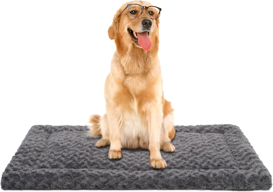 Washable Dog Bed Mat Reversible Dog Crate Pad Soft Fluffy Pet Kennel Beds Dog Sleeping Mattress for Large Jumbo Medium Small Dogs, 41 x 27 Inch, Gray (Grey)