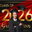 10x8ft Class of 2026 Graduation Backdrops for Photography Black Gold Red Streamer Bachelor Hat Photo Background Grad Congrats Party Banner Background Prom Party Supplies Decorations