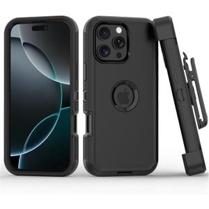 Compatible with iPhone 16 Pro Max Case, with Belt Clip Holster Heavy Duty Rugged Shockproof Full Body Protection Kickstand Cover for iPhone 16 Pro Max 6.9 inch Phone (Black)