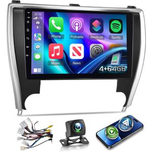 [8 Core 4+64G] for Toyota Camry Radio 2015 2016 2017 with Wireless Carplay & Android Auto - 10.1 inch IPS Touchscreen Android Car Stereo with WiFi/DSP/GPS/SWC+Rear View Camera