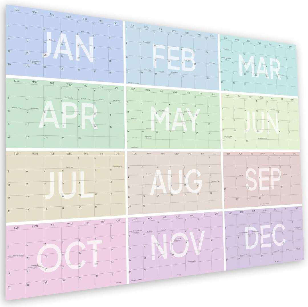 2 x Large Wall Calendar 2026 (34.5 x 23 inches), 2026 Calendar Monthly Planner for Wall, Colorful Aesthetic Design, Horizontal Layout, Heavyweight Uncoated Text Paper (Comes Folded in Special Envelope).