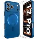 YFEMLAZ Magnetic for iPhone 17 Pro Case, with Screen Protectors X2, Full Camera Protection, Compatible with MagSafe, Translucent Matte, Anti-Fingerprint，Shockproof Protective Phone Case, 6.3", Blue