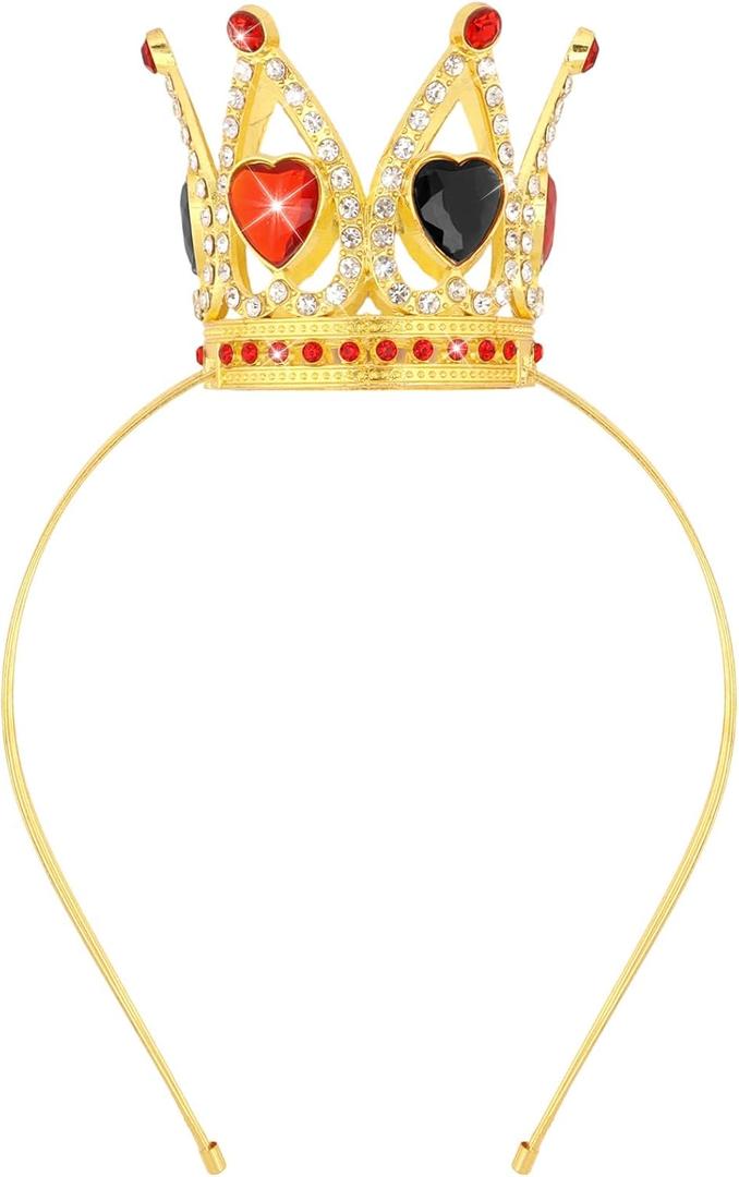 Princess Crown Peach Crown Headband Adult Heart Crystal Metal Birthday Princess Accessories (Black and Red)