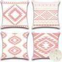 OTOSTAR Outdoor Waterproof Throw Pillow Covers 20x20 Inch Set of 4 Boho Farmhouse Outdoor Cushion Covers for Patio Funiture Garden（Geometry80-Pink） Pack of 2