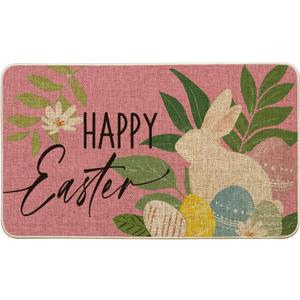 Artoid Mode Pink Rabbit Flowers Bunny Eggs Happy Easter Doormat, Home Decor Low-Profile Switch Rug Door Mat Floor Mat for Indoor Outdoor 17x29 Inch