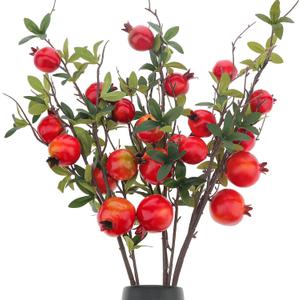 Woration 3PCS Artificial Pomegranate Tree Branches 37.4 inch Fake Vivid Fruit Pomegranate Berries Branches Lifelike Props Vase Home Party Decoration