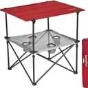 SUNNYFEEL Folding Camping Table- Collapsible Portable Beach Table with 4 Cup Holders & Carry Bags, Tailgate Table for Outdoor Excursion Picnic Hiking Fishing Travel Parties, Red, 30.12 inches x 23.43 inches x 27.95 inches