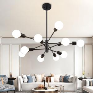 Sputnik Chandelier, Black Modern Chandeliers, Mid Century Ceiling Lighting Fixture for Living Room, Kitchen, Bedroom, Dining Room, Farmhouse (10-Light)