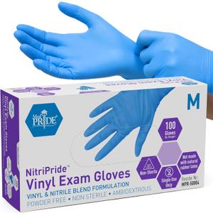 MED PRIDE Disposable Powder Free Non Latex Single Use Medical Exam Gloves, Nitrile Vinyl Blend for Cleaning and Food Handling
