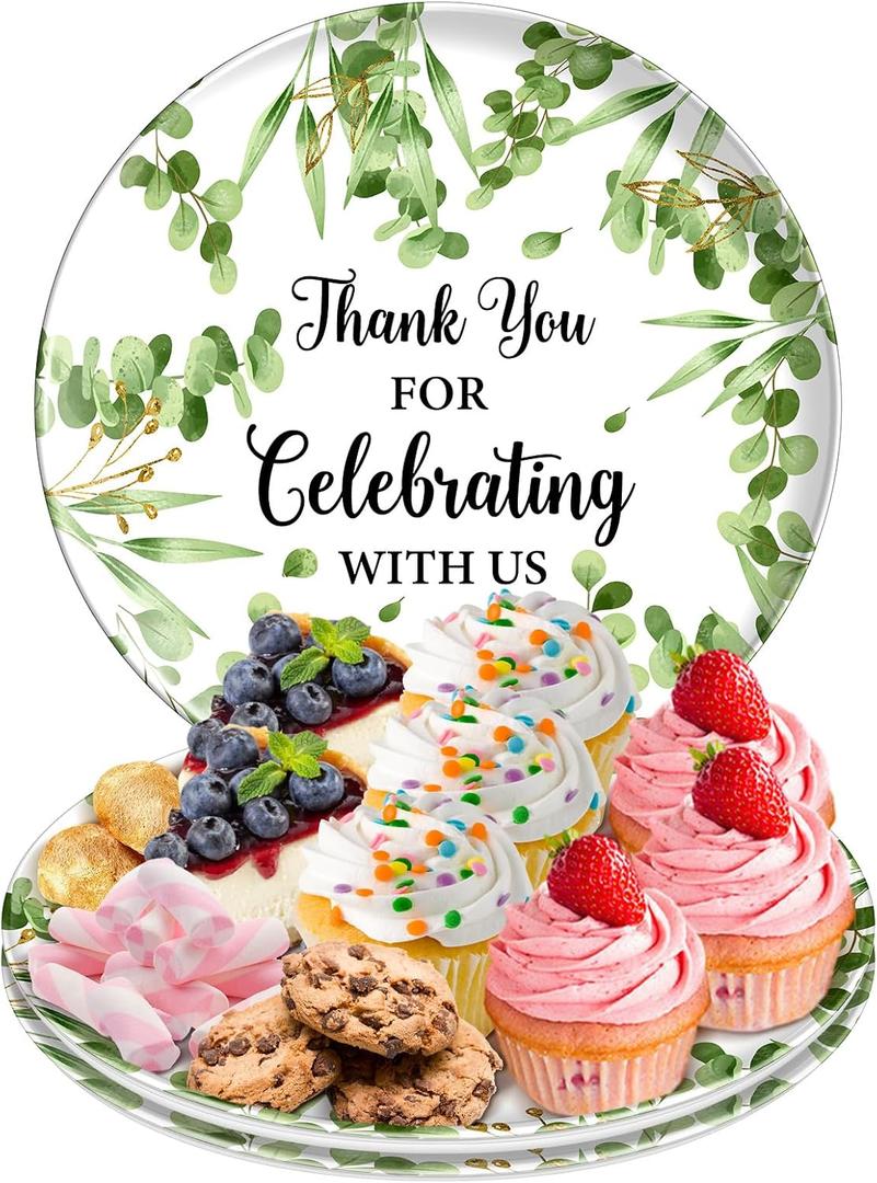 3 x 3Pcs Thank You Melamine Serving Tray 10 Inch Round Serving Platters Thank You for Celebrating with Us Food Tray for Wedding Birthday Baby Shower Party Favor Supplies