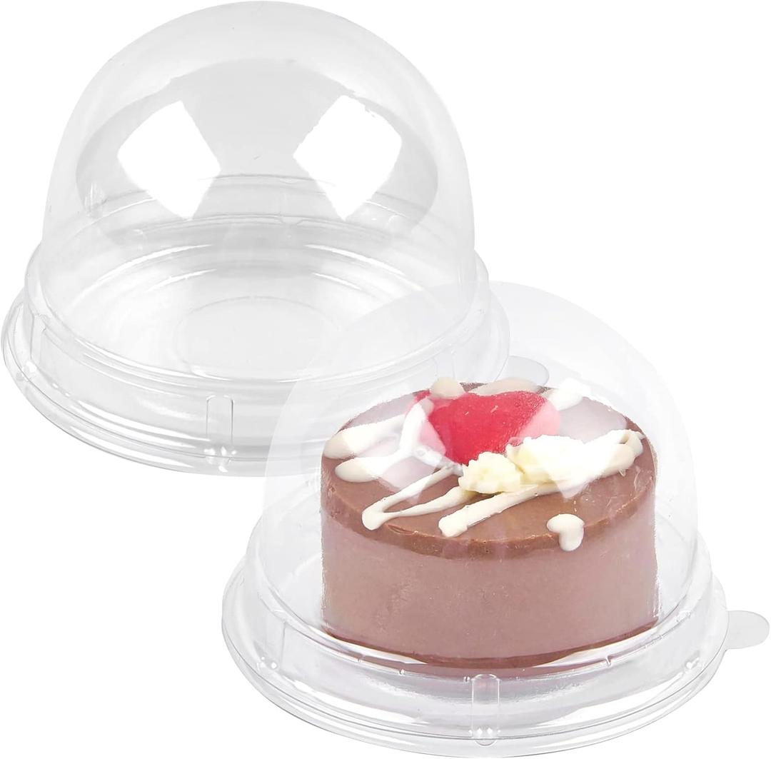 TOFLEN 100Pcs Mini Cake Containers with Clear Dome Lids for Mini Desserts Cupcake, Cheesecake, Cocoa Bomb, Strawberry, Mooncake