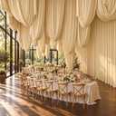 8 Panels 5x20ft Beige Ceiling Drapes for Wedding Parties, Wrinkle Free Thick Polyester 20ft Extra Long Wedding Draping Beige Ceiling Curtains Arch Drapery for Birthday Party Canopy Tent Decor, 60"W x 240"L