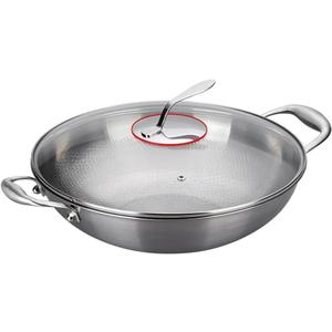 14 Inch Titanium Hammered Wok with Double Handles, Frying Pans Nonstick, Non-Stick Wok, Scratch-Resistant Non Stick Titanium Pans for Cooking,with lid