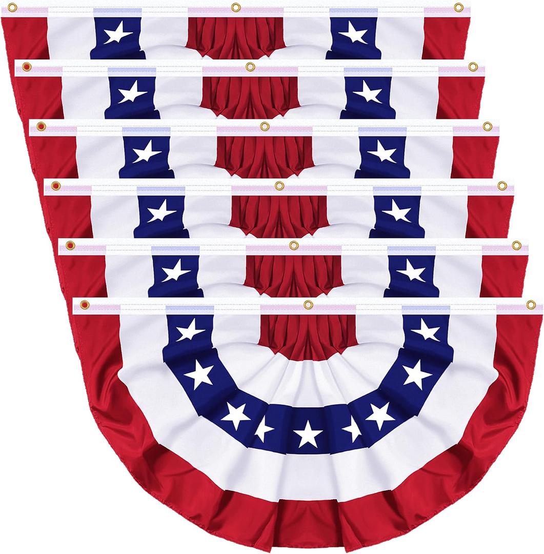 6 Pack 250th Anniversary 3 X 6 FT American Bunting Flag, 4th of July Decorations USA Pleated Fan Flag Memorial Day Outdoor Patriotic Half Fan Flags Banner Fourth of July Independence Day Outside Decor