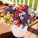 INQCMY Artificial Fake Pansy Flowers for Outdoor, 12 Pcs Faux Silk Pansies Spring Summer Flowers for Outside for Planter Pot Porch Yard Patio Front Door Window Box Home Decor