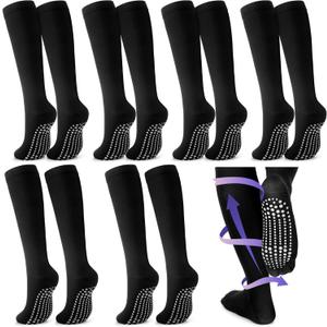 Xtinmee 6 Pairs Compression Socks for Women Men 20-30 Mmhg Non Slip Grips Hospital Compression Sock for Nurses Pregnancy (Black)