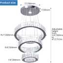 CLAIRDAI Crystal Chandeliers 3 Rings Ceiling Light Fixture LED Chandelier for High Ceiling Hanging Chandeliers for Bedroom Dining Room Living Room (6500K Cool White)