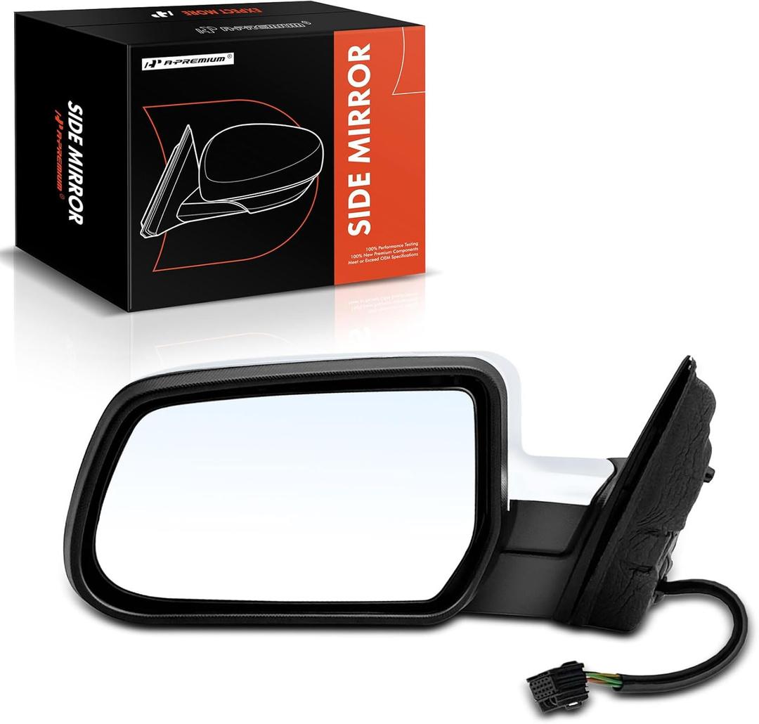 A-Premium Driver Side Power Door Mirror - Compatible with Chevrolet Equinox & GMC Terrain, 2010-2014 - Heated Manual Folding Chrome Outside Rear View Mirror - Replace# 20858712