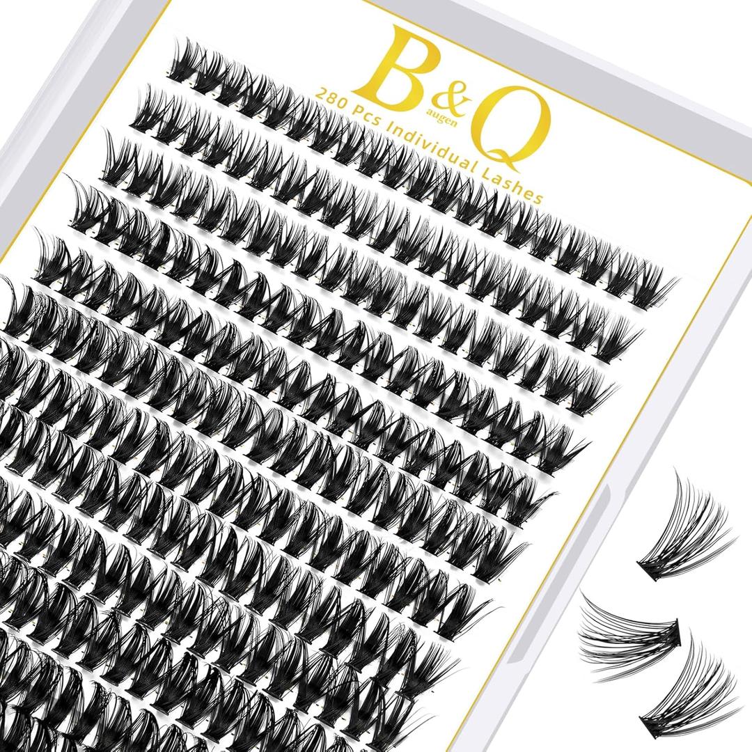 B&Q Lash Clusters 280PCS Natural Eyelash Clusters 50D D 18mm Individual Lash Wispy Eyelash Extension with Soft Thin Band Classic Look Pestaas Postizas Comfortable DIY at Home(50D-D-18mm)