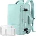 Hanples Carry on Backpack, Laptop Travel Backpack for Women Airline Approved, Personal Item Travel Bag for Men, Casual Daypack Bag for Business Work Weekend with 2 Toiletry Bags (Mint Green) (X-Large)
