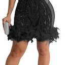 WOKANSE Birthday Dresses for Women Sexy Halter Sleeveless Sequin Mesh See Through Feather Cocktail Party Dress Clubwear (Large, Black)