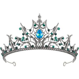 SWEETV Halloween Crown - Midnight Coven, Gothic Crowns for Women, Black Witch Headpiece Halloween Decorations, Evil Tiaras and Crowns, Dark Tiara Rhinestones Baroque Queen Crown