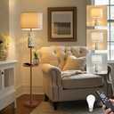 OYEARS Dimmable Farmhouse Floor Lamp for Living Room, 2-in-1 Rustic Floor Lamp with Main&Night Light,Linen Shade&Dual Switches, 65" Standing Lamp for Bedroom Office Corner Dining Room, Wood Pole Lamp