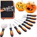 7Felicity Professional Halloween Pumpkin Carving Kit, Anti-Slip Rubber Handle, 9 Piece Stainless Steel Pumpkin Carving Tools Knife Set for Halloween DIY Decoration, with Storage Bag and Stencils