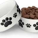Ceramic Dog Bowls for Small Size Dog - 5'' Round 2 Tall Dog Food Bowl & Water Bowl Set of 2 - Small Dog Bowls with Anti-Slip Rings - 2 Cups Food and Water Bowls for Dogs and Cats