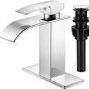 Bathroom Faucets Chrome Waterfall Bathroom Sink Faucet Modern Single Handle Bathroom Faucet for 1 or 3 Hole Mxier Tap Washbasin Faucet with Deck, Pop-up Drain and Supply Hoses